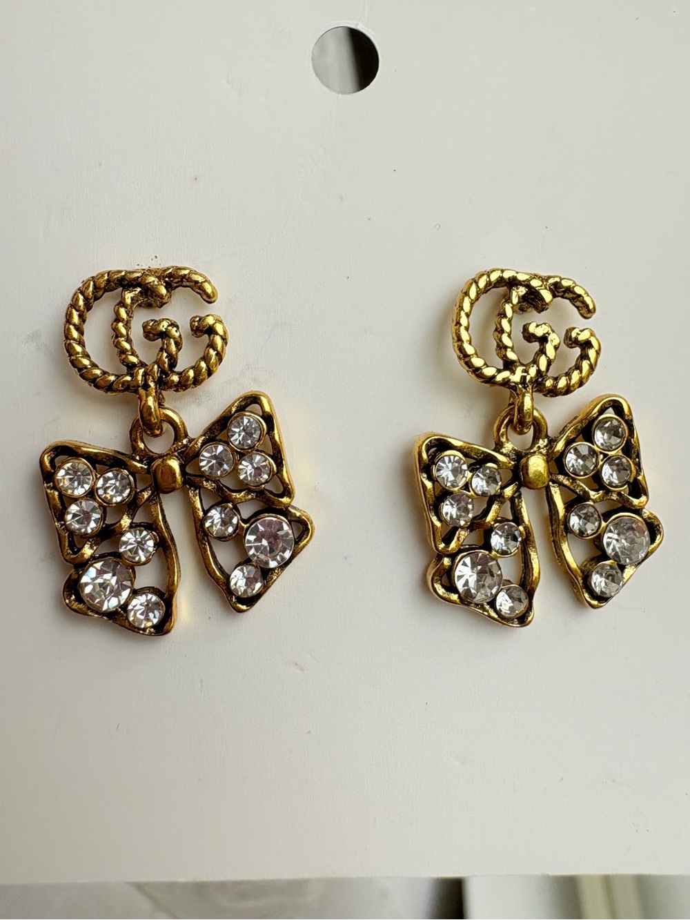 Gucci Gold Bow Crystal Drop Earrings - Picture 3 of 3